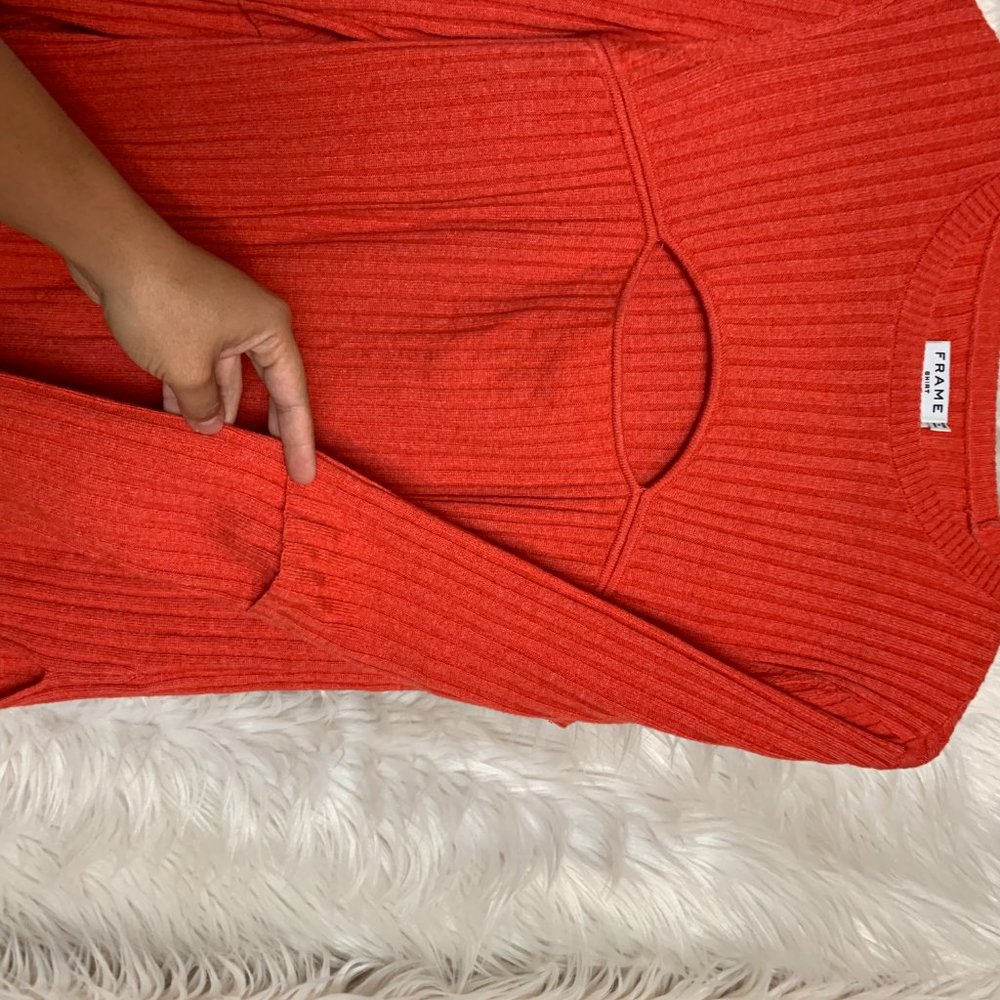 Frame Overlap Ribbed Sweater Wool-Tomato Color - Picture 3 of 7